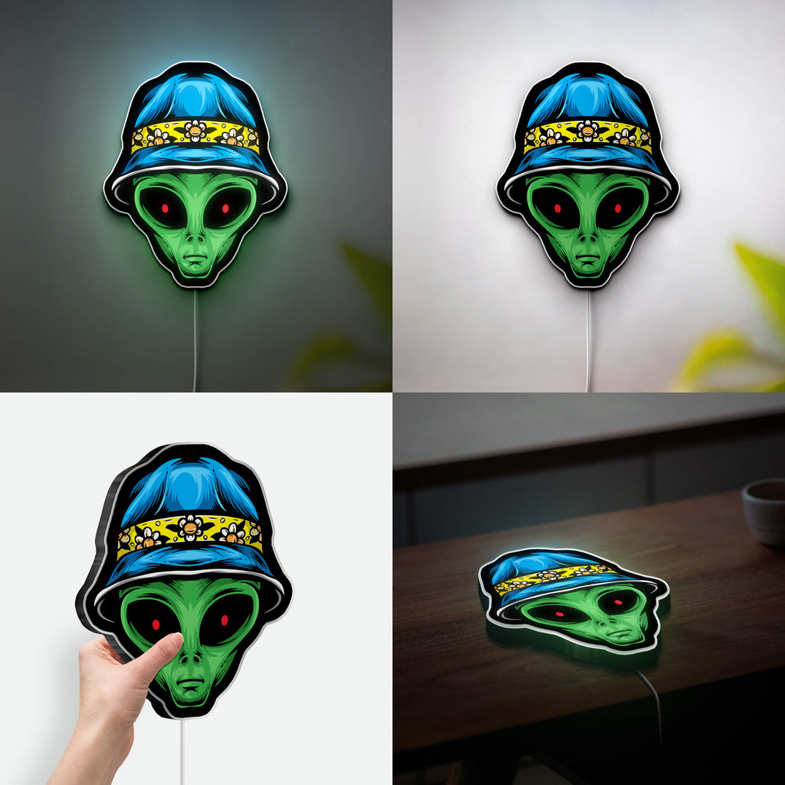 Alien Wall Light - UFO Glow Sign with Crown, Cool Space-Themed LED Decor for Bedroom or Game Room, Unique 420 Stoner Gift
