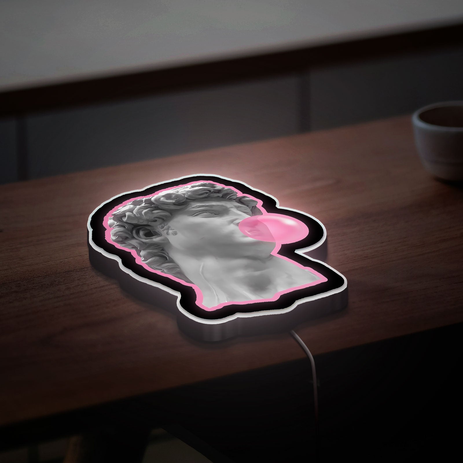 David Bubble Gum 3D Light Box - Michelangelo Pop Art LED Night Light, Vaporwave Aesthetic Decor for Art Lovers 