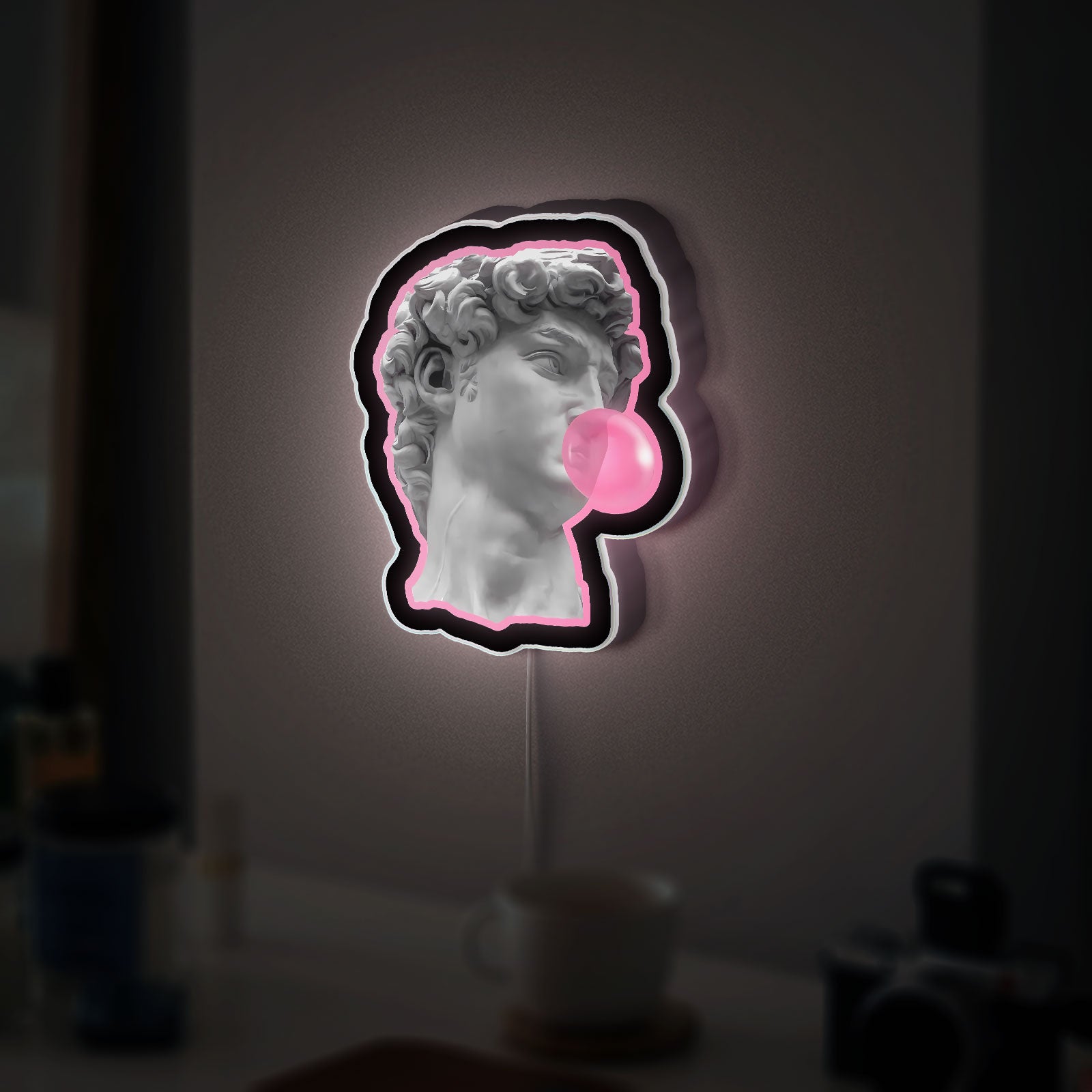 David Bubble Gum 3D Light Box - Michelangelo Pop Art LED Night Light, Vaporwave Aesthetic Decor for Art Lovers 