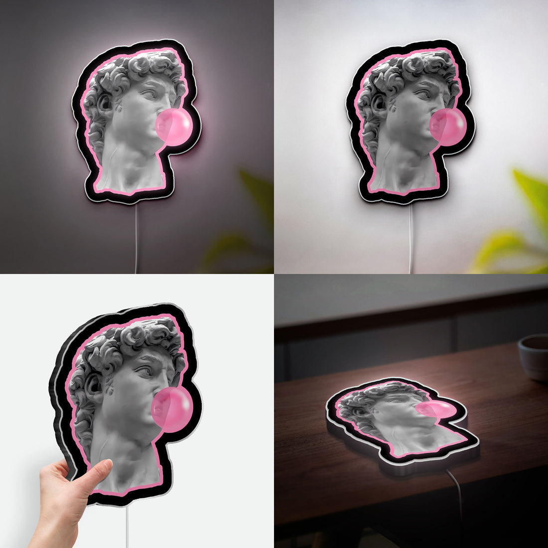 David Bubble Gum 3D Light Box - Michelangelo Pop Art LED Night Light, Vaporwave Aesthetic Decor for Art Lovers 