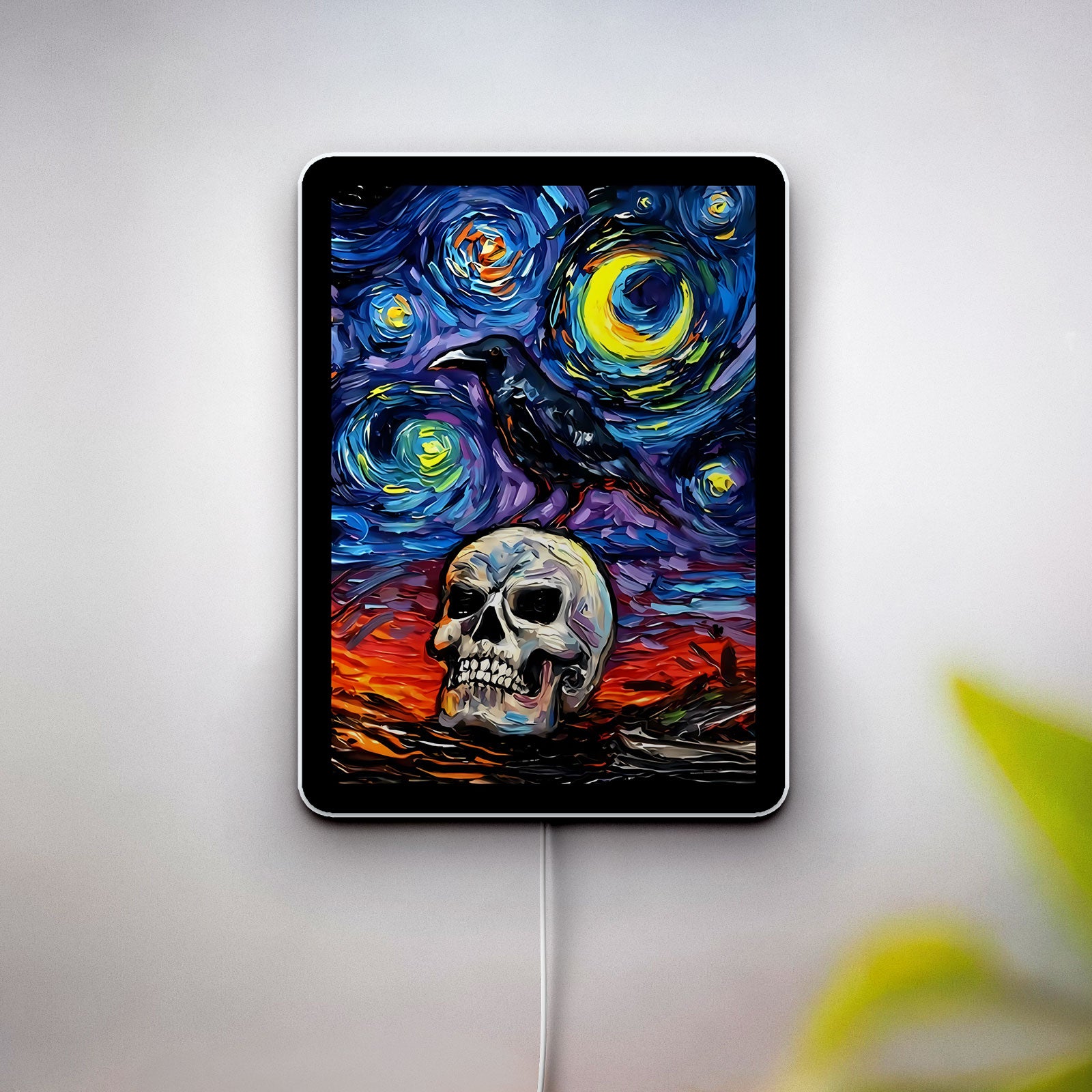 Nevermore Starry Night Glow Light - Gothic Raven & Moon LED Sign, Dark Art Night Lamp for Halloween Decor
