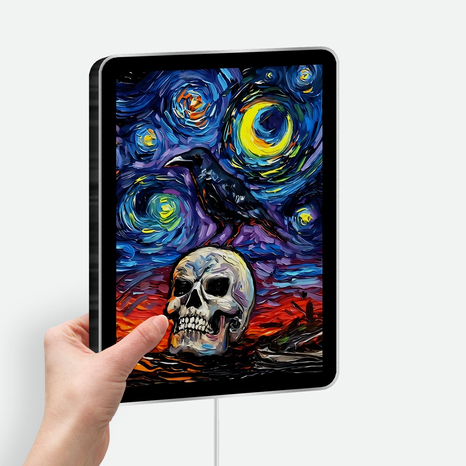 Nevermore Starry Night Glow Light - Gothic Raven & Moon LED Sign, Dark Art Night Lamp for Halloween Decor
