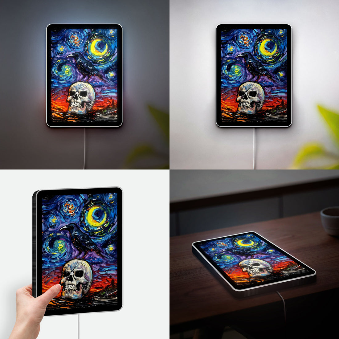 Nevermore Starry Night Glow Light - Gothic Raven & Moon LED Sign, Dark Art Night Lamp for Halloween Decor
