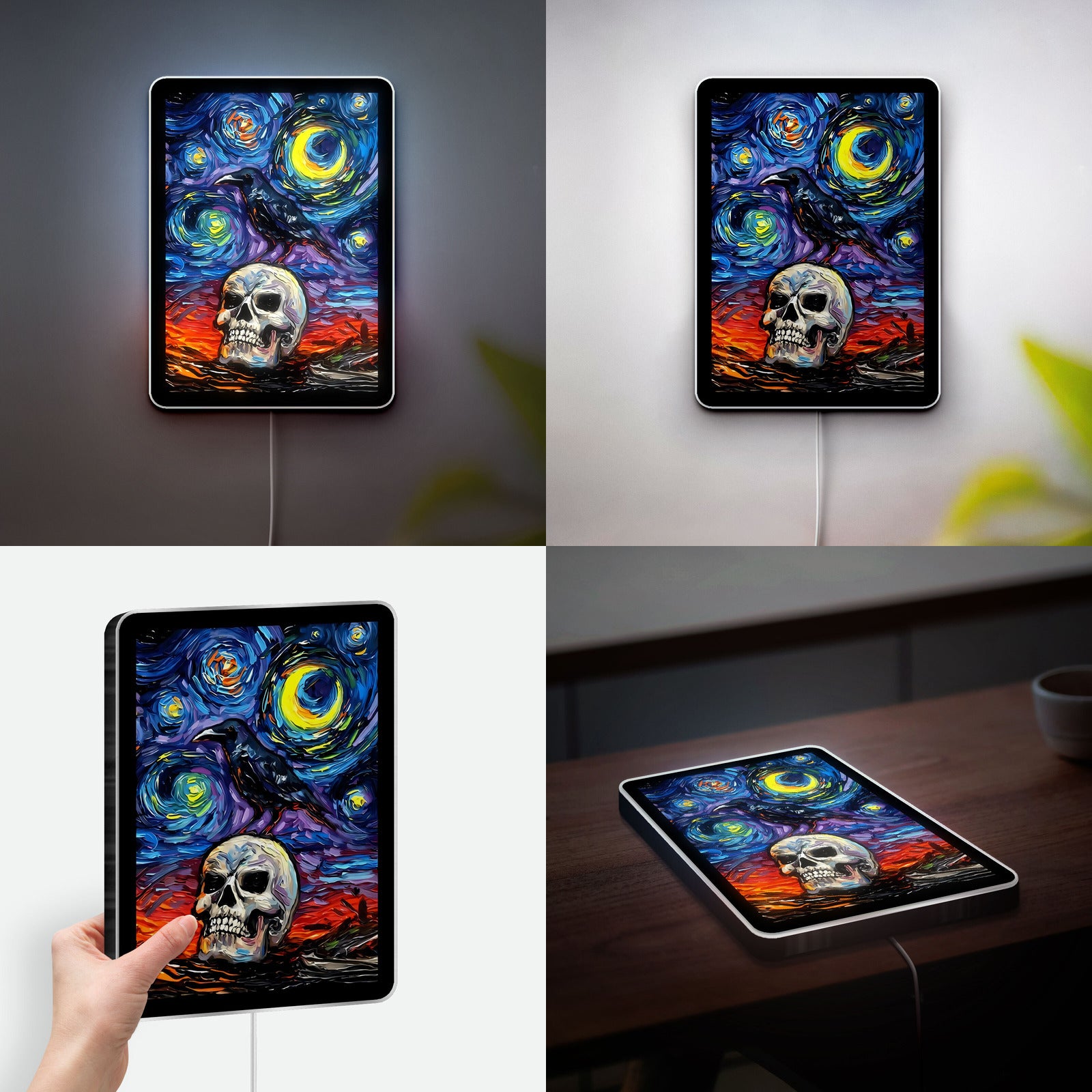 Nevermore Starry Night Glow Light - Gothic Raven & Moon LED Sign, Dark Art Night Lamp for Halloween Decor
