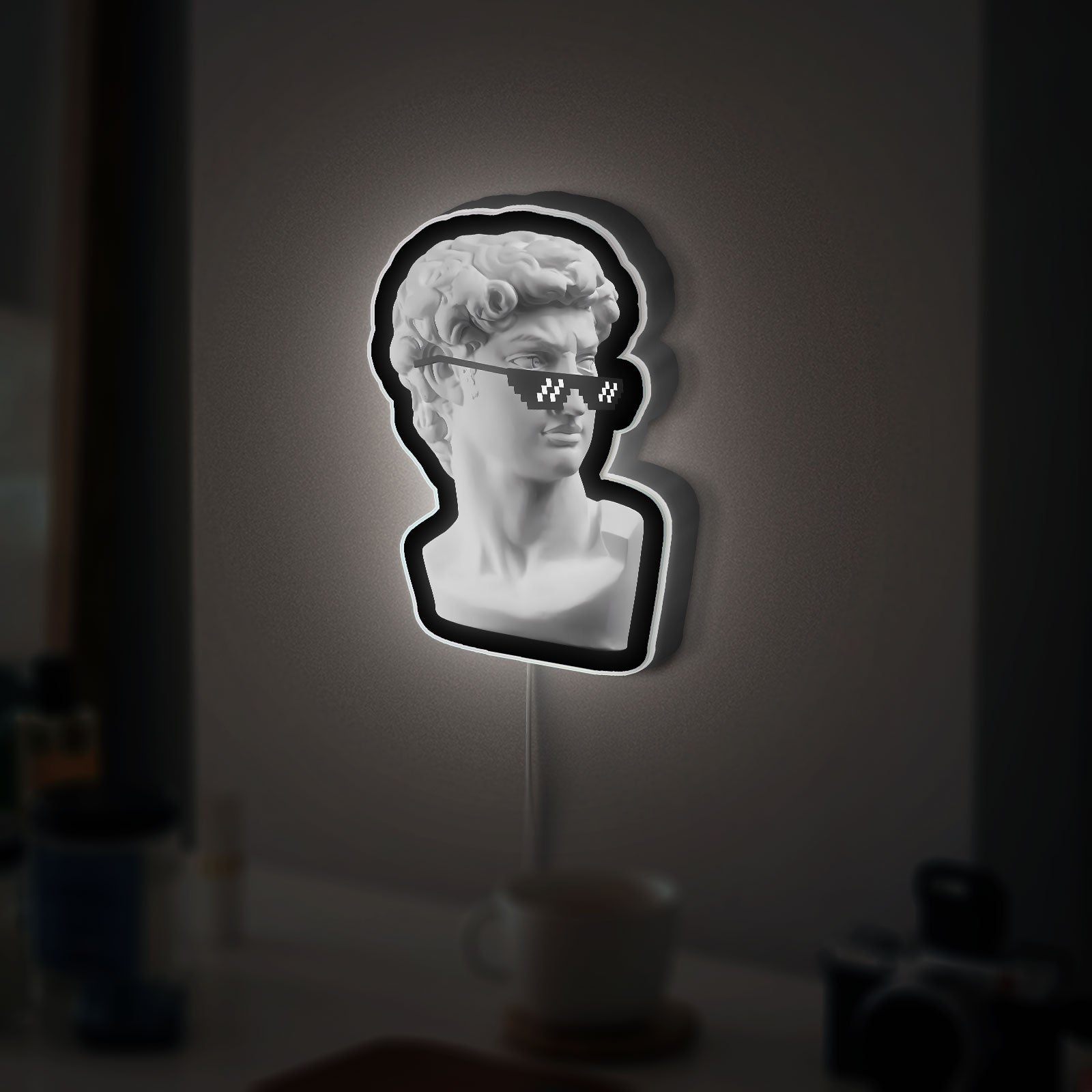 Pixel Art David Statue 3D Light Box - Thug Life Inspired LED Night Light, Retro Glow Decor for Art Lovers & Gamers
