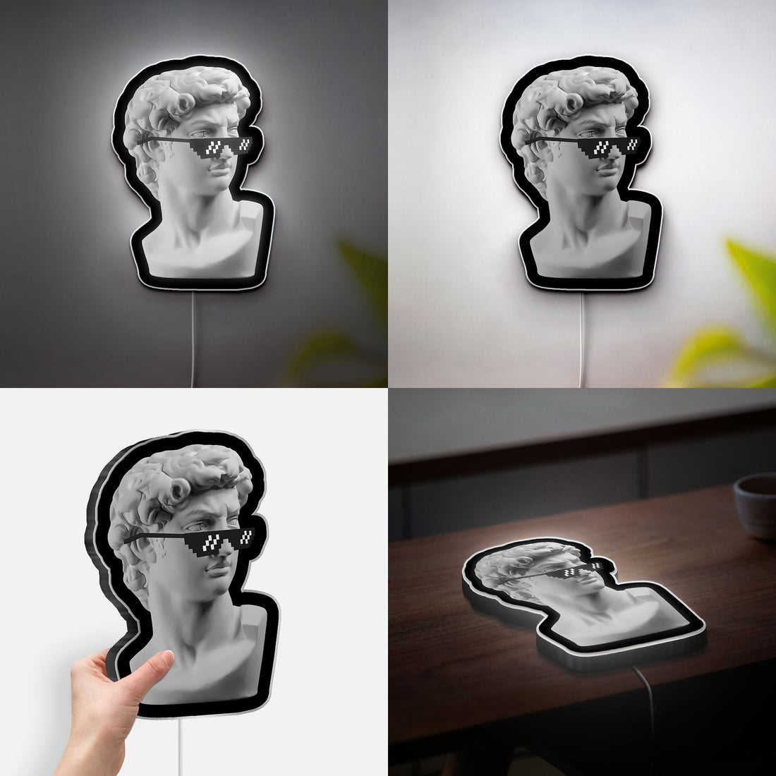 Pixel Art David Statue 3D Light Box - Thug Life Inspired LED Night Light, Retro Glow Decor for Art Lovers & Gamers
