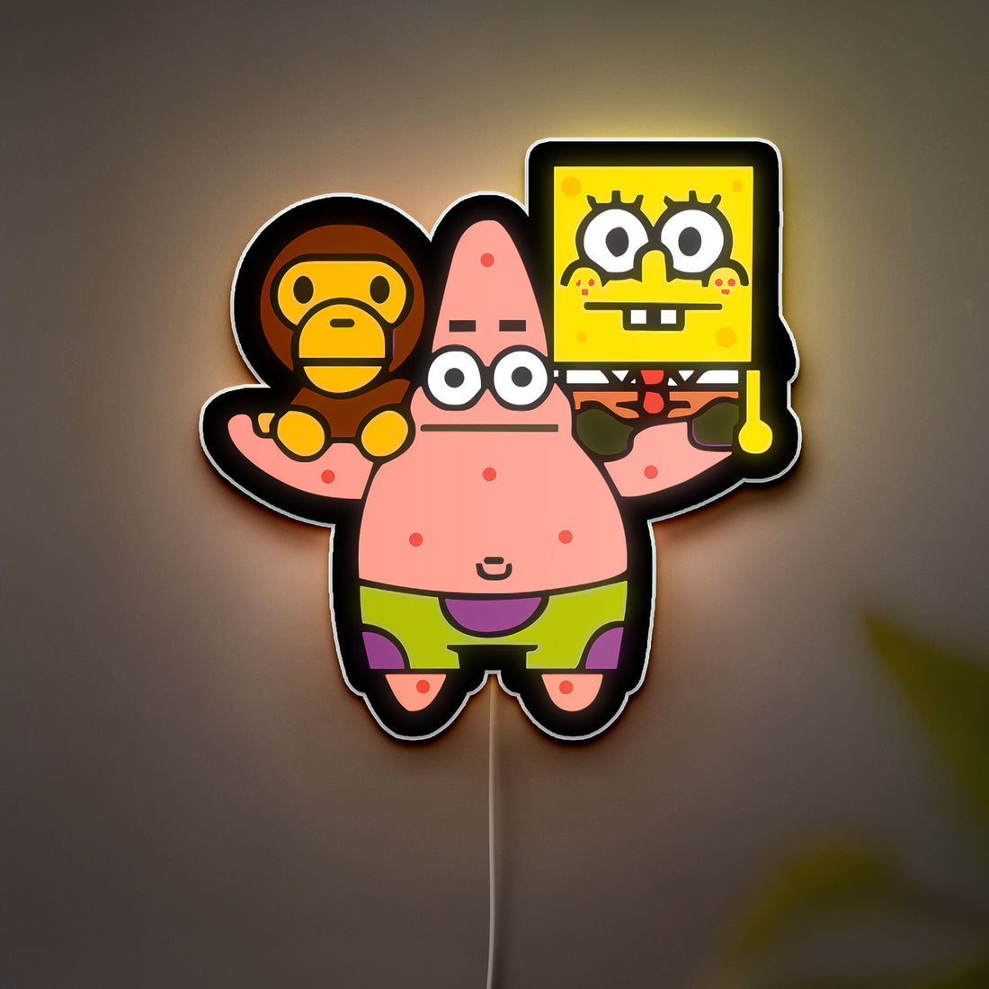 Bape x SpongeBob 3D Light Box - Baby Milo Cartoon LED Night Light, Japanese Street Art Decor for Anime Fans
