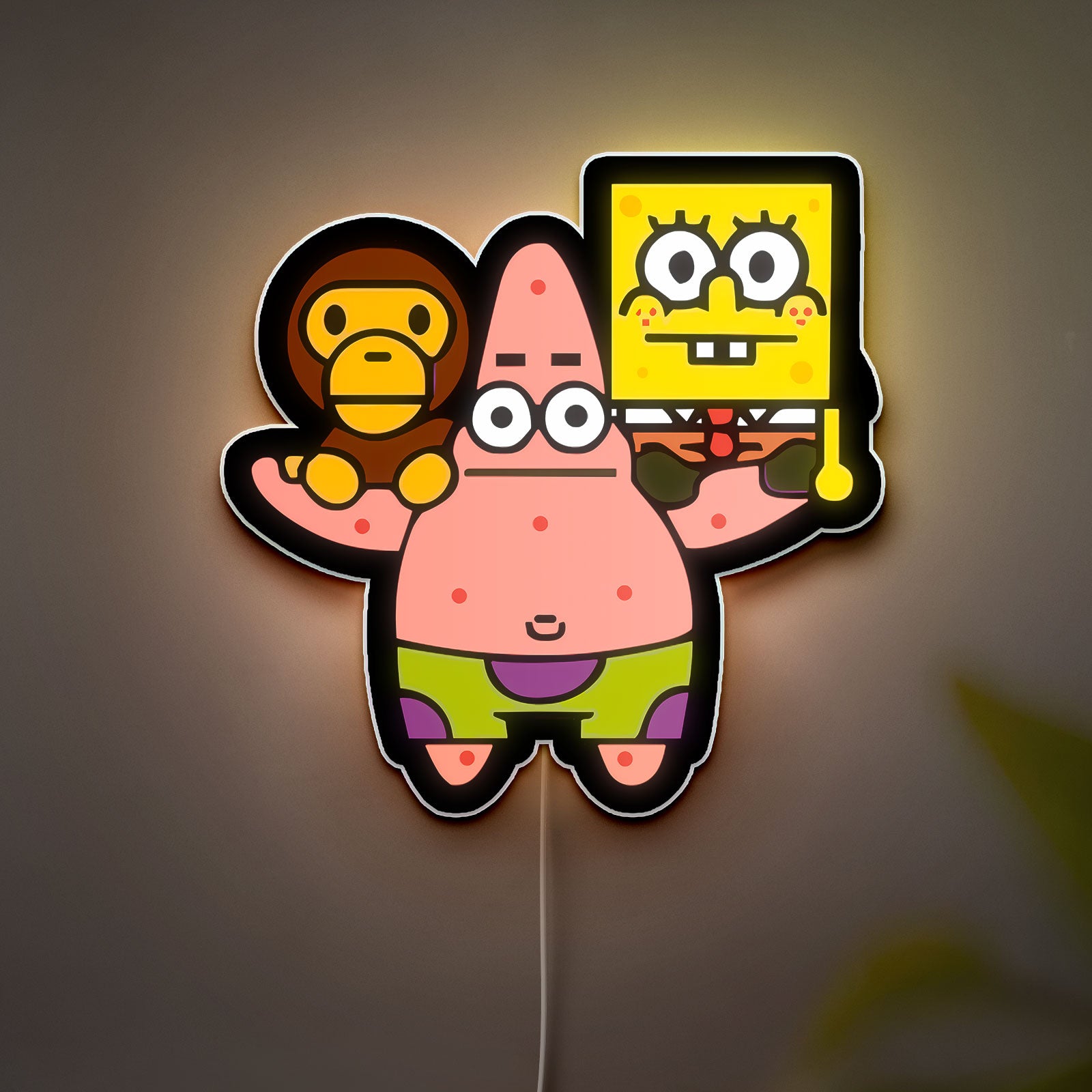 Bape x SpongeBob 3D Light Box - Baby Milo Cartoon LED Night Light, Japanese Street Art Decor for Anime Fans
