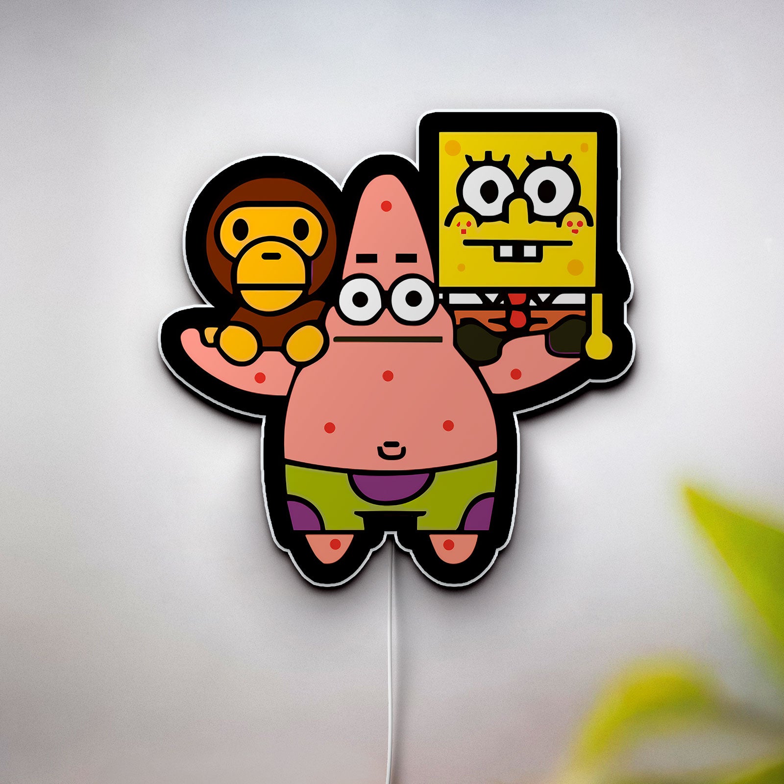 Bape x SpongeBob 3D Light Box - Baby Milo Cartoon LED Night Light, Japanese Street Art Decor for Anime Fans
