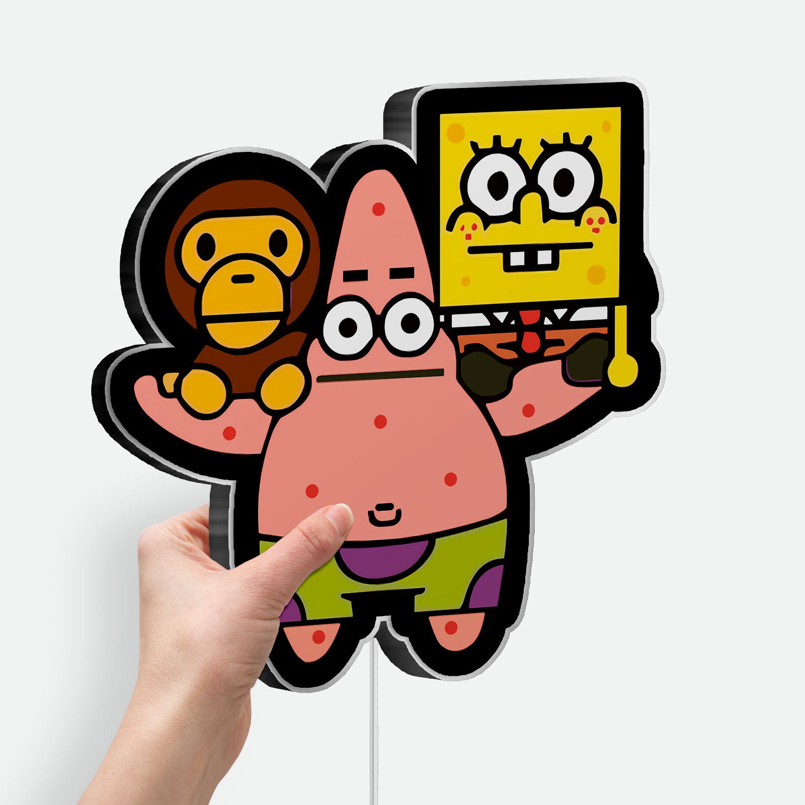 Bape x SpongeBob 3D Light Box - Baby Milo Cartoon LED Night Light, Japanese Street Art Decor for Anime Fans
