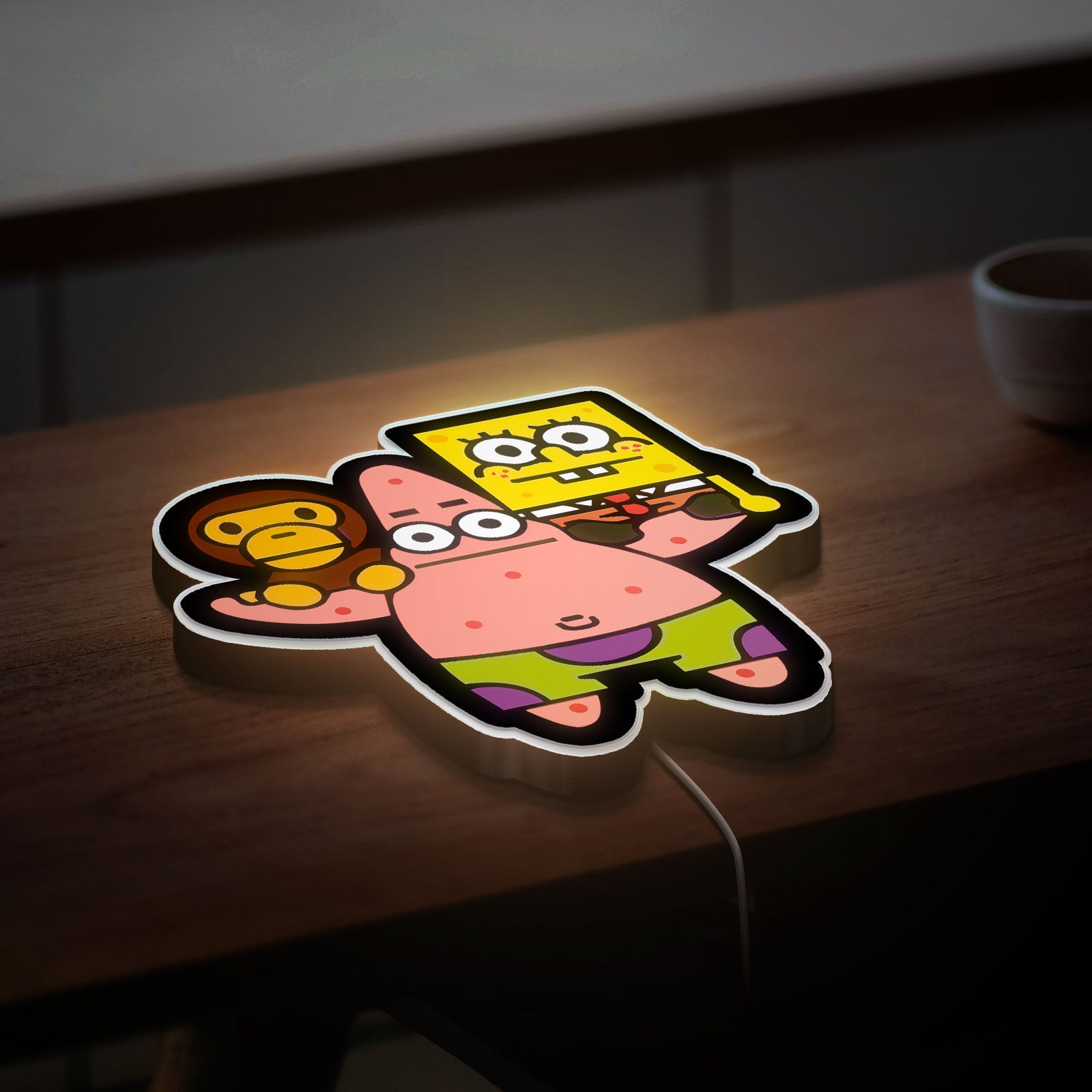 Bape x SpongeBob 3D Light Box - Baby Milo Cartoon LED Night Light, Japanese Street Art Decor for Anime Fans
