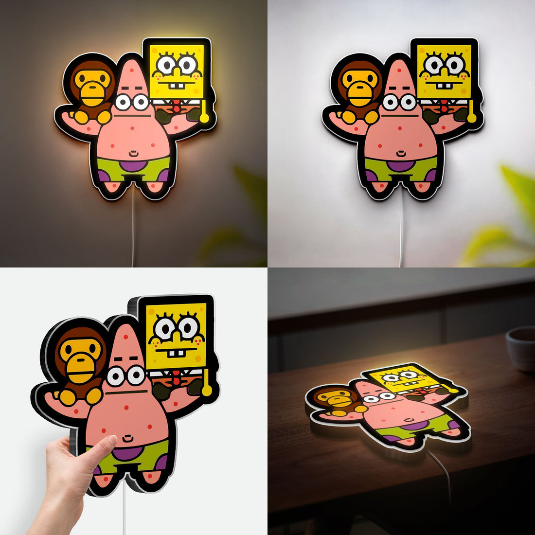Bape x SpongeBob 3D Light Box - Baby Milo Cartoon LED Night Light, Japanese Street Art Decor for Anime Fans
