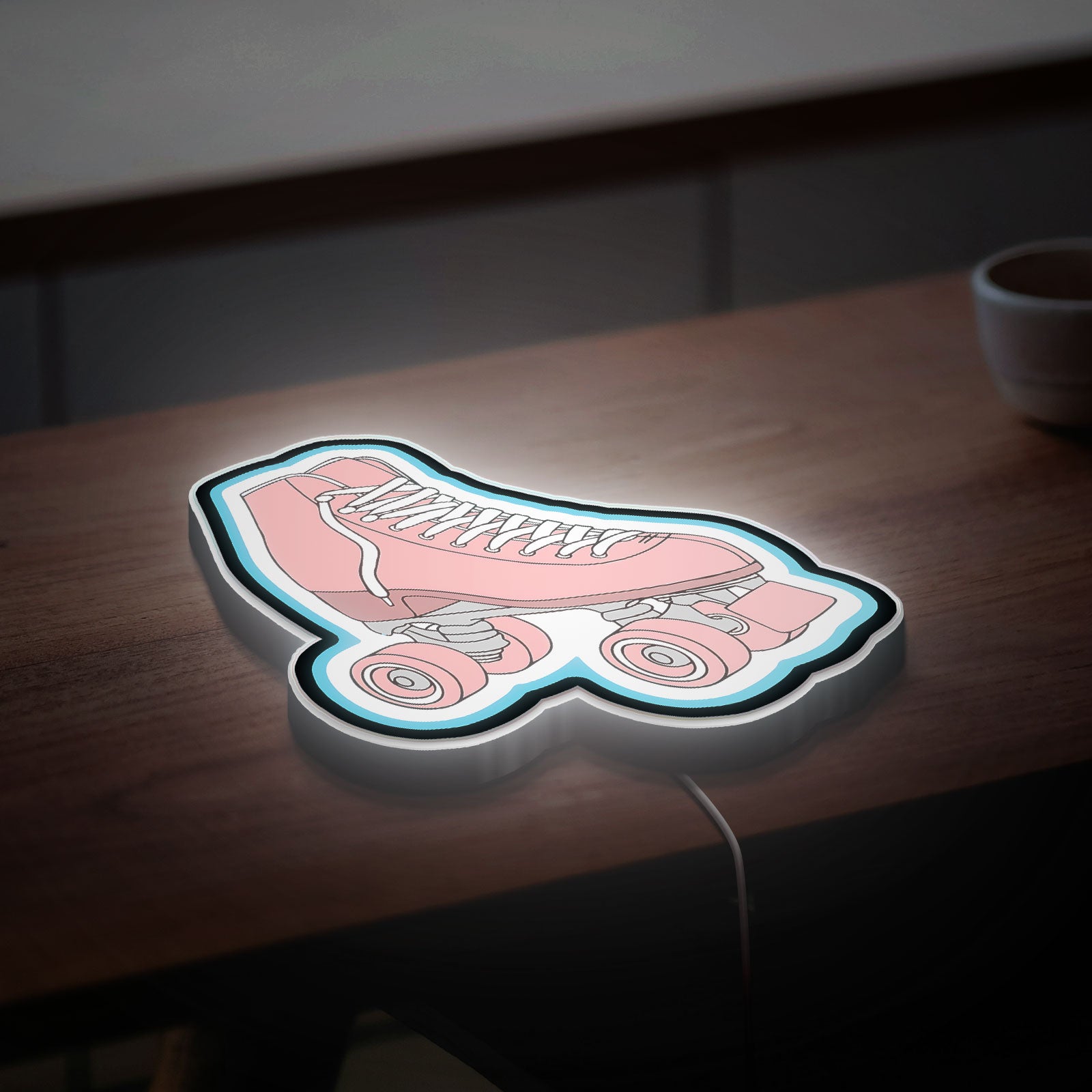 Pink Roller Skate 3D Light Box - Pastel Skate Decor, Cute Birthday Gift for Skating Fans, Whimsical Room Night Light
