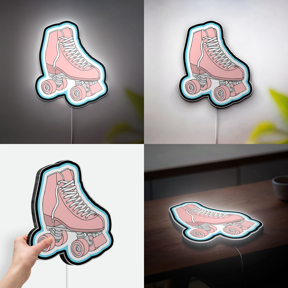 Pink Roller Skate 3D Light Box - Pastel Skate Decor, Cute Birthday Gift for Skating Fans, Whimsical Room Night Light
