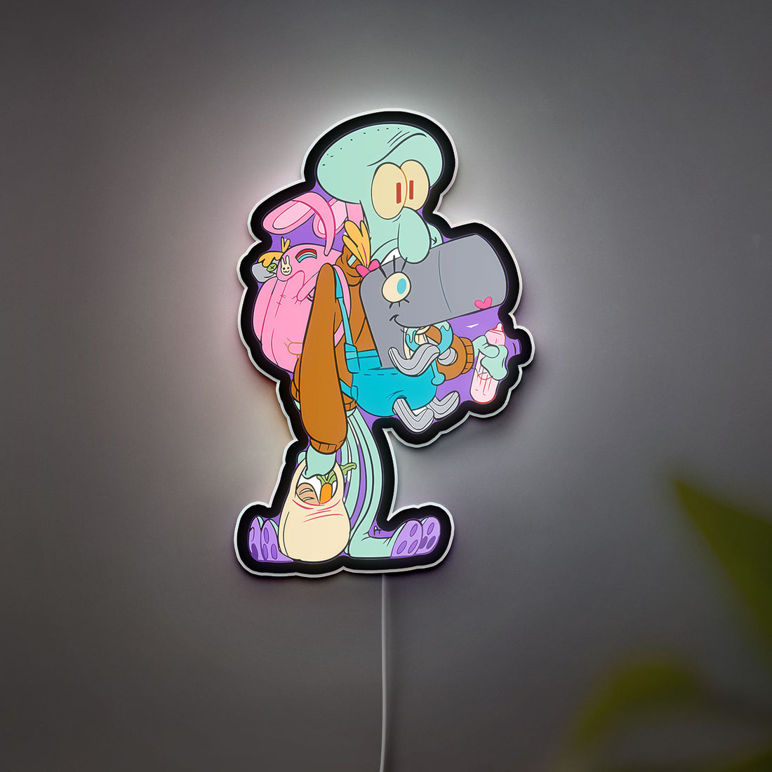 SpongeBob 3D Light - Halloween Glow Decor with Squilliam, Cartoon LED Night Light for Nickelodeon Fans
