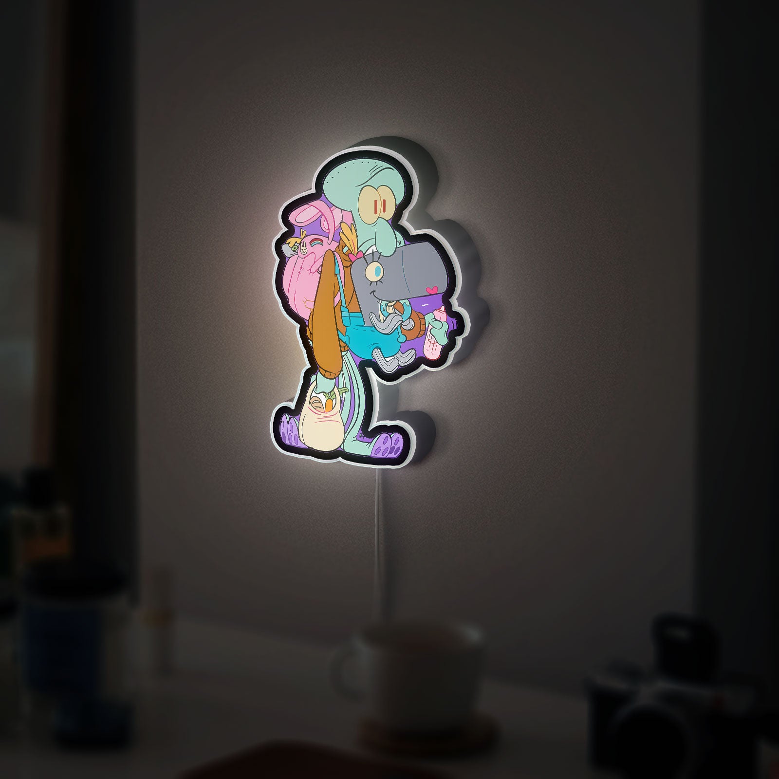SpongeBob 3D Light - Halloween Glow Decor with Squilliam, Cartoon LED Night Light for Nickelodeon Fans
