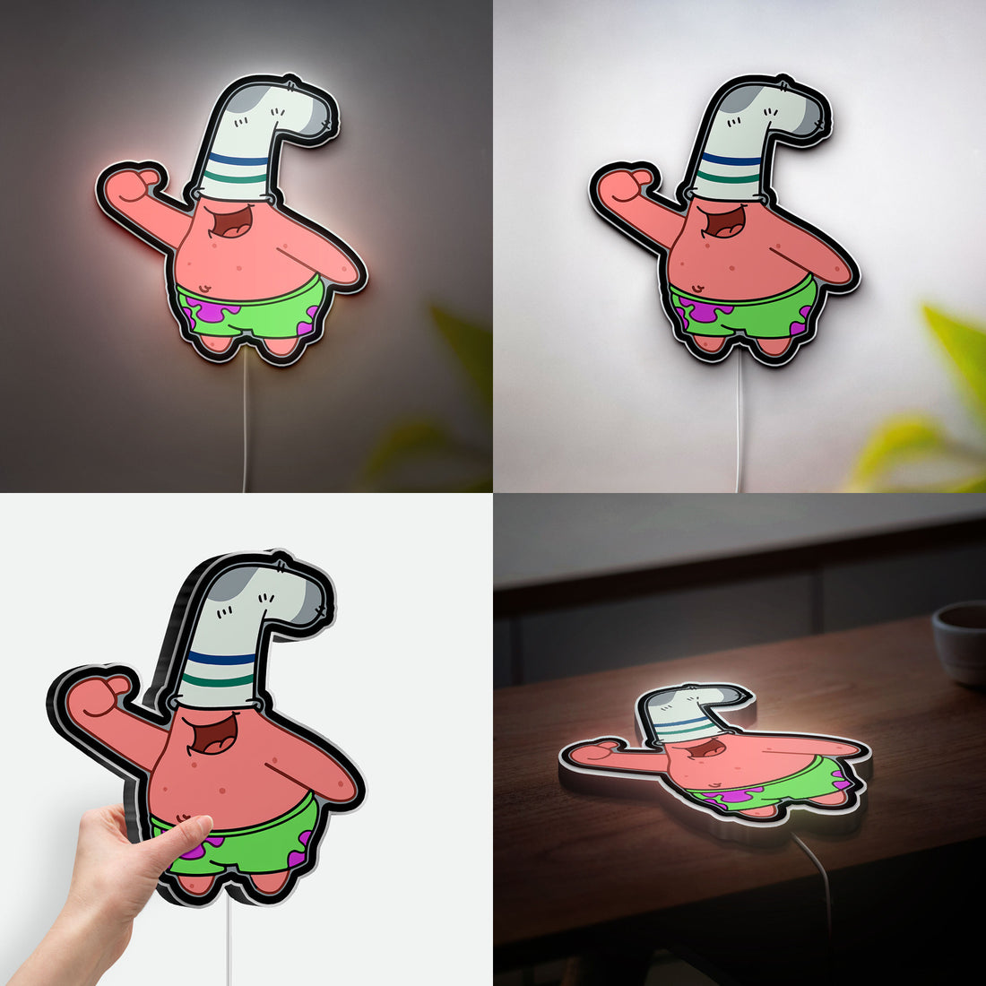 Patrick Star Sock Head 3D Light Box - Funny SpongeBob LED Night Light, Whimsical Cartoon Decor for Kids & Nickelodeon Fans 