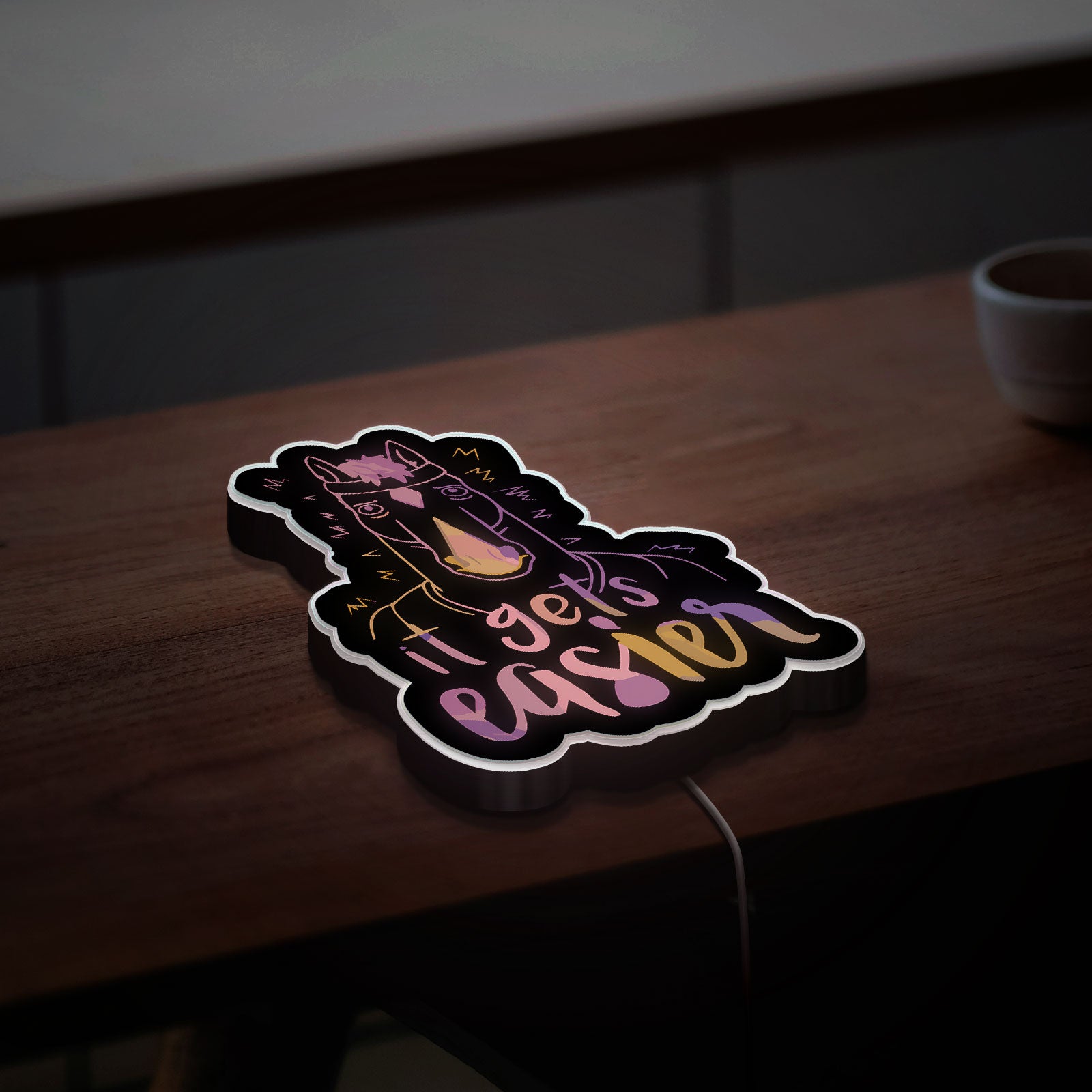 Bojack Horseman 3D Light Box - It Gets Easier Quote LED Night Light, Cartoon Wall Decor for Fans, Unique TV Show Inspired Gift
