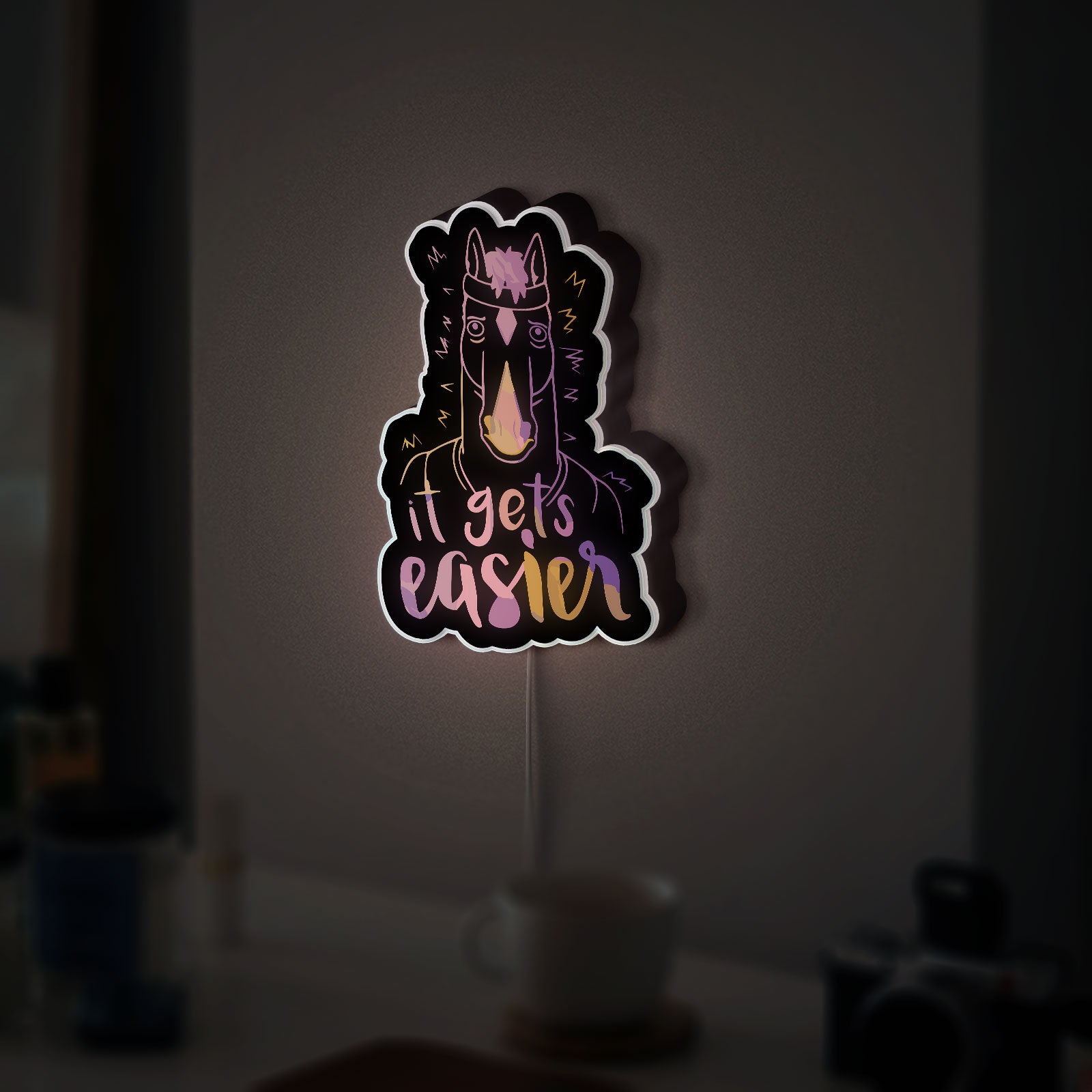 Bojack Horseman 3D Light Box - It Gets Easier Quote LED Night Light, Cartoon Wall Decor for Fans, Unique TV Show Inspired Gift
