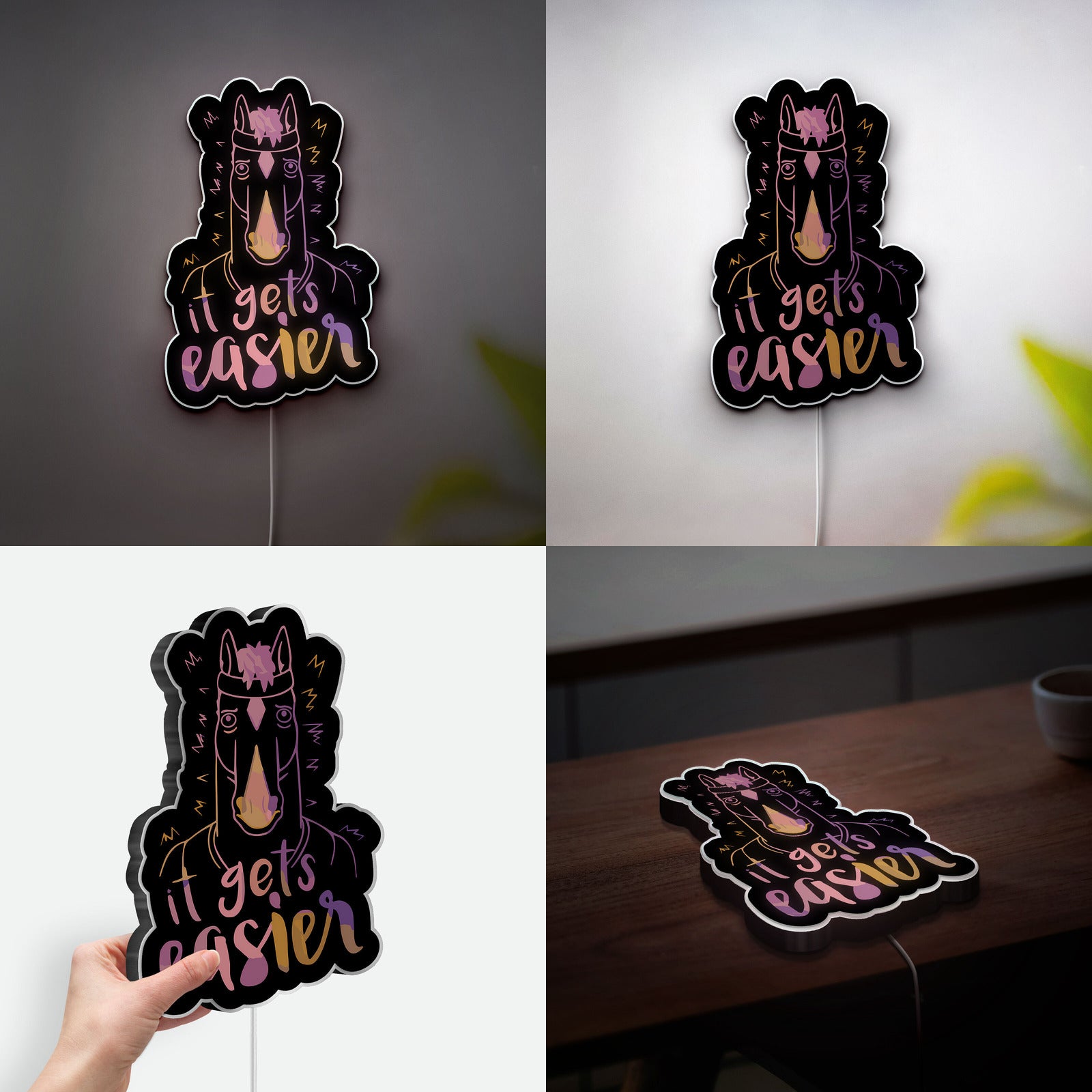 Bojack Horseman 3D Light Box - It Gets Easier Quote LED Night Light, Cartoon Wall Decor for Fans, Unique TV Show Inspired Gift
