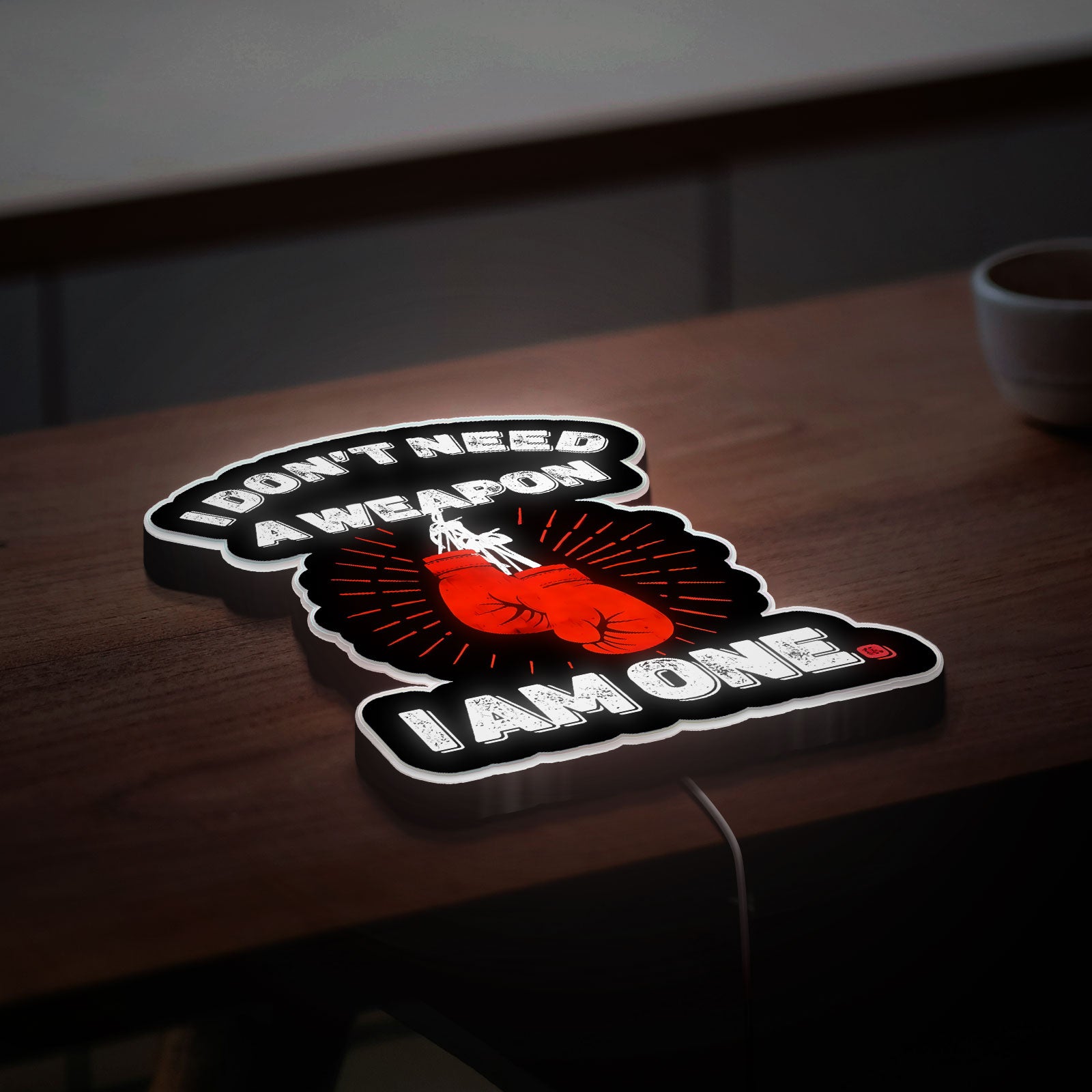 Boxing Glow Light - "I Don't Need A Weapon I Am One" 3D LED Sign, Motivational Fighter Decor for Gym & Training Room
