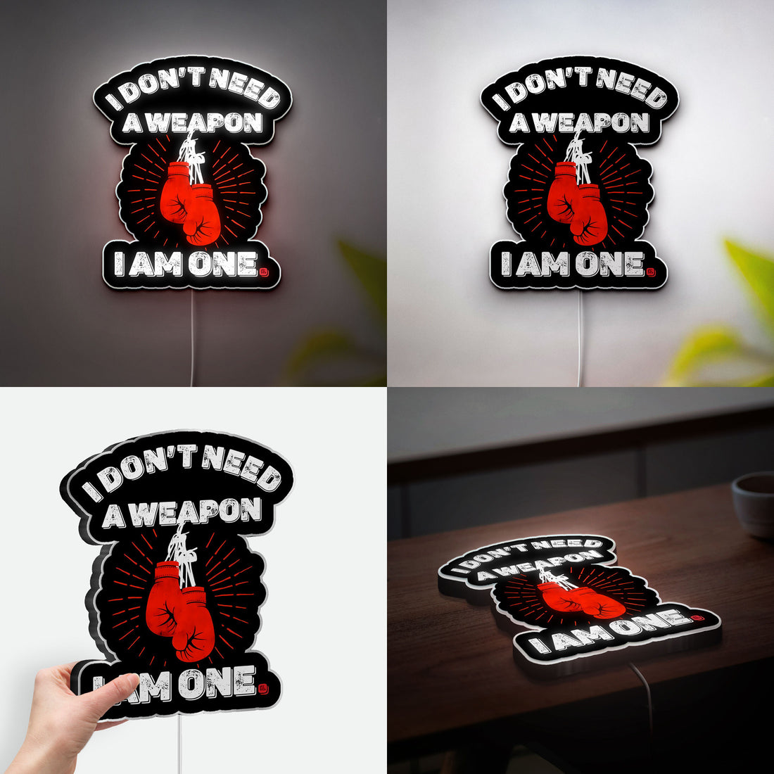 Boxing Glow Light - "I Don't Need A Weapon I Am One" 3D LED Sign, Motivational Fighter Decor for Gym & Training Room

