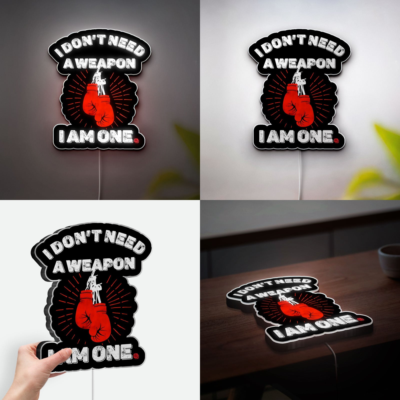 Boxing Glow Light - "I Don't Need A Weapon I Am One" 3D LED Sign, Motivational Fighter Decor for Gym & Training Room
