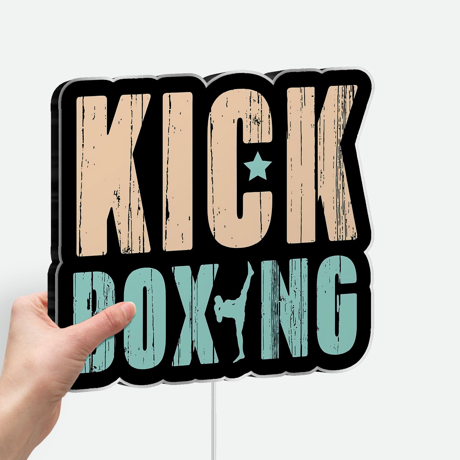 Kickboxing Fighter 3D Light Box - Martial Arts LED Night Light, MMA Training Gym Decor, Unique Gift for Kickboxing Coaches & Fighters 