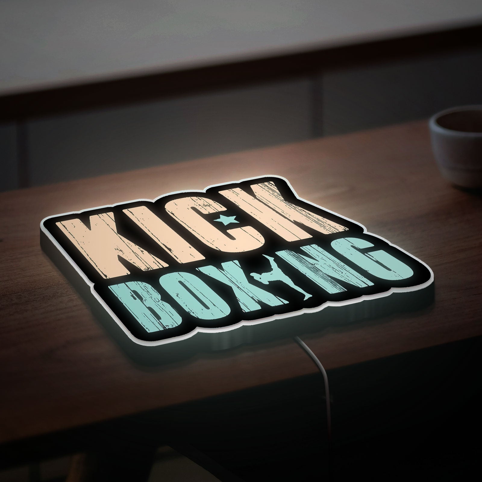 Kickboxing Fighter 3D Light Box - Martial Arts LED Night Light, MMA Training Gym Decor, Unique Gift for Kickboxing Coaches & Fighters 