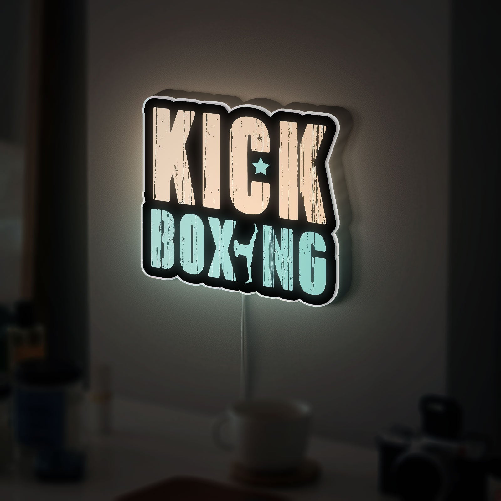 Kickboxing Fighter 3D Light Box - Martial Arts LED Night Light, MMA Training Gym Decor, Unique Gift for Kickboxing Coaches & Fighters 