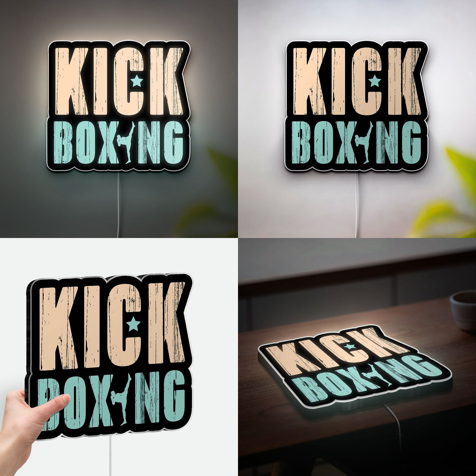 Kickboxing Fighter 3D Light Box - Martial Arts LED Night Light, MMA Training Gym Decor, Unique Gift for Kickboxing Coaches & Fighters 