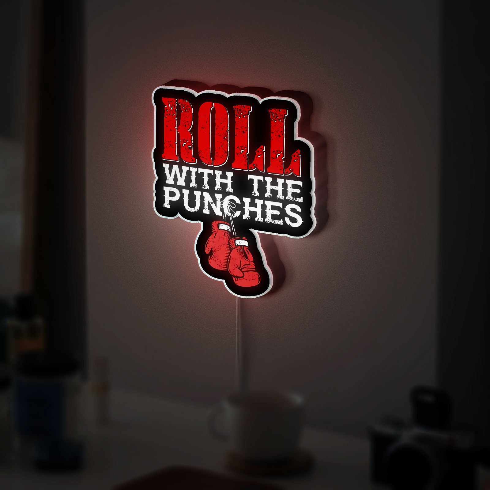 Boxing Gloves 3D Light Box - Punching LED Night Light for Fight Fans, Sports Themed Room Decor, Cool Gift for Boxers & Athletes 