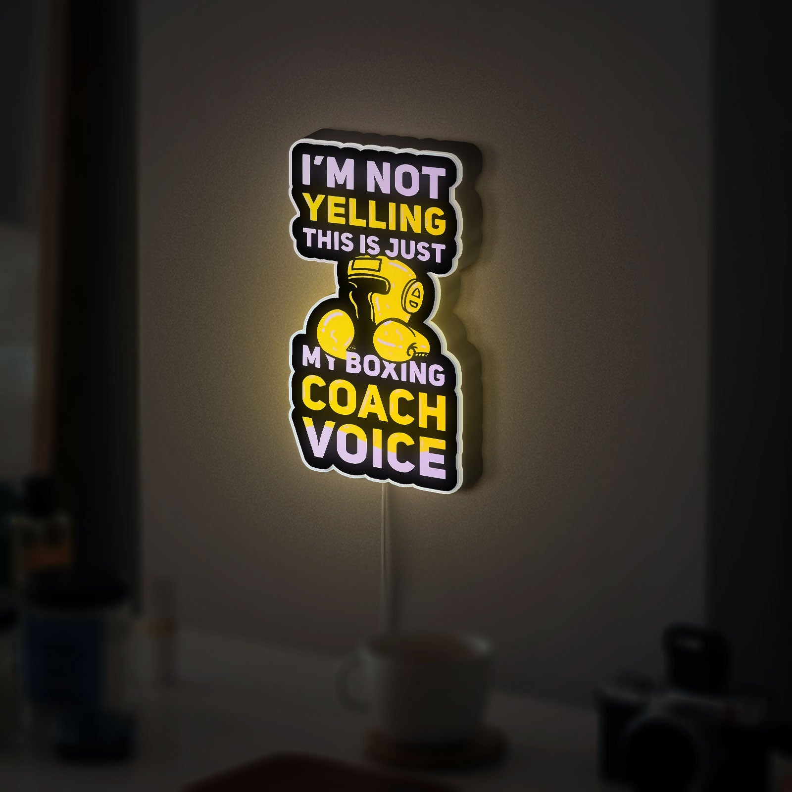 Boxing Coach 3D Light Box - "I'm Not Yelling" Funny LED Night Light, Gym Motivational Decor for Fighters & Trainers
