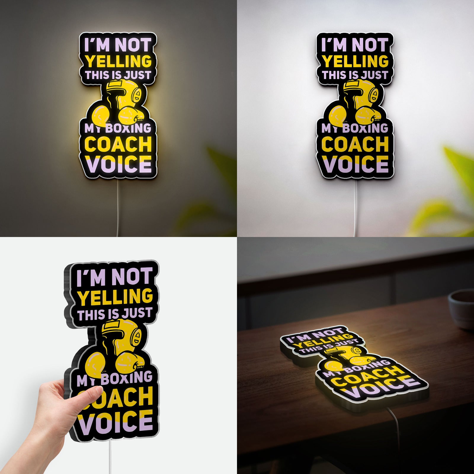 Boxing Coach 3D Light Box - "I'm Not Yelling" Funny LED Night Light, Gym Motivational Decor for Fighters & Trainers

