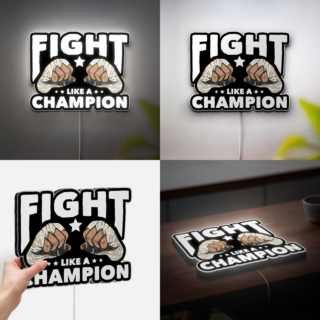 Boxing Glow Art - Vintage Fight Quote 3D Light Box, Motivational LED Night Light for Boxing Fans & Gym Decor
