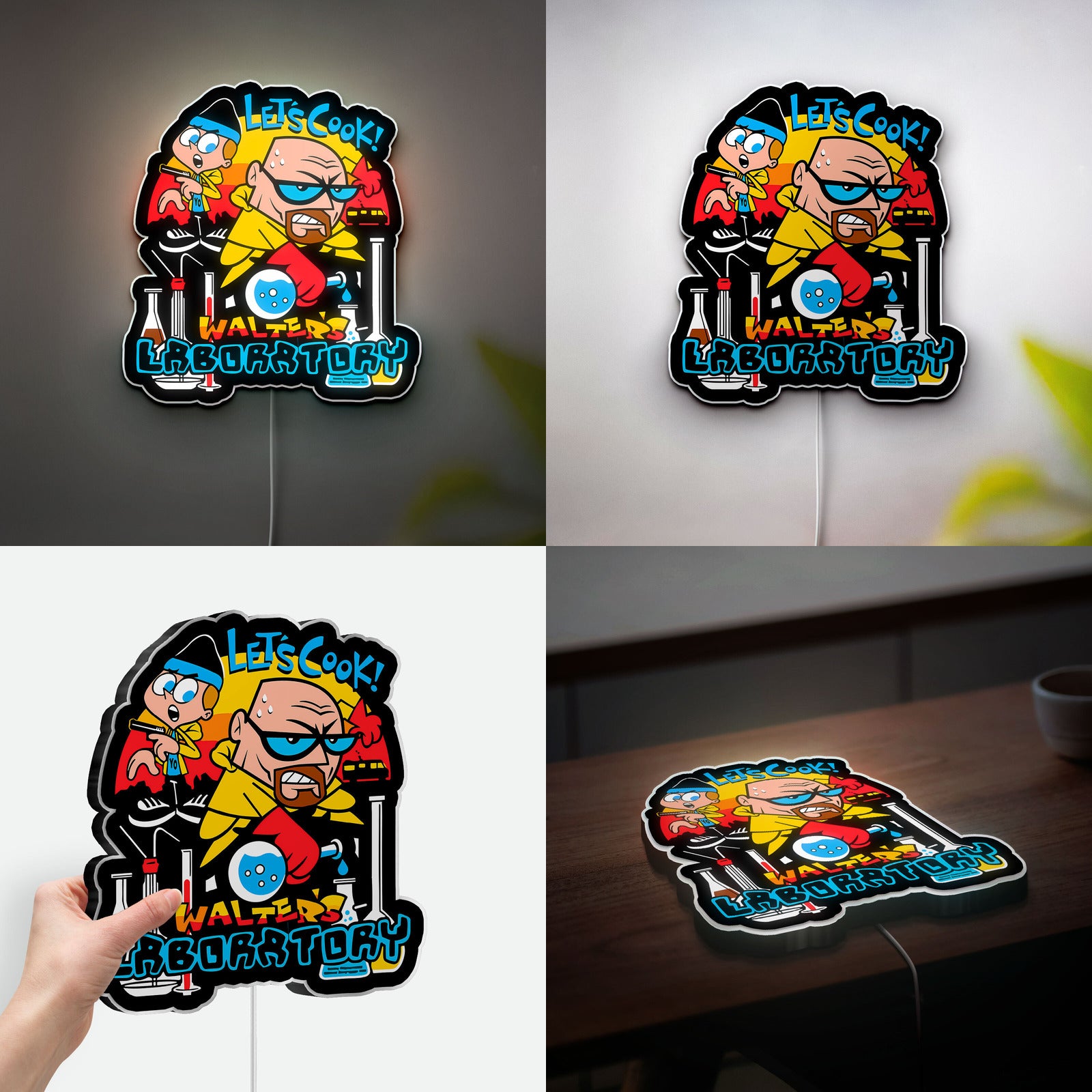 Breaking Bad x Dexter's Lab 3D Light - Walter White Kawaii LED Night Light, Cartoon Science Decor for TV Show Fans 