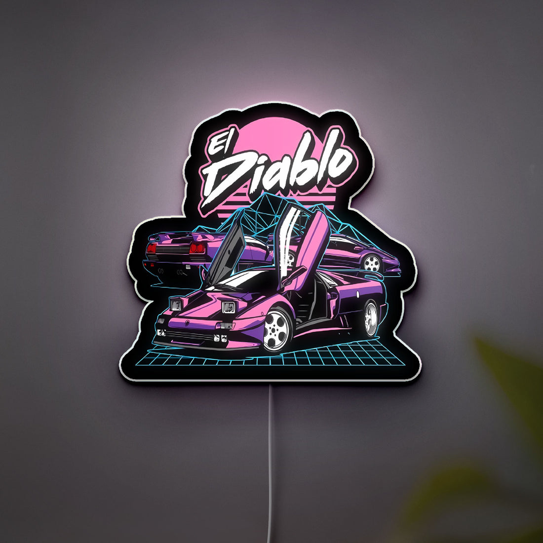 El Diablo 3D Light Box - Lamborghini Diablo Car LED Night Light, Custom Auto Decor for Car Enthusiasts, Unique Man Cave Gift 