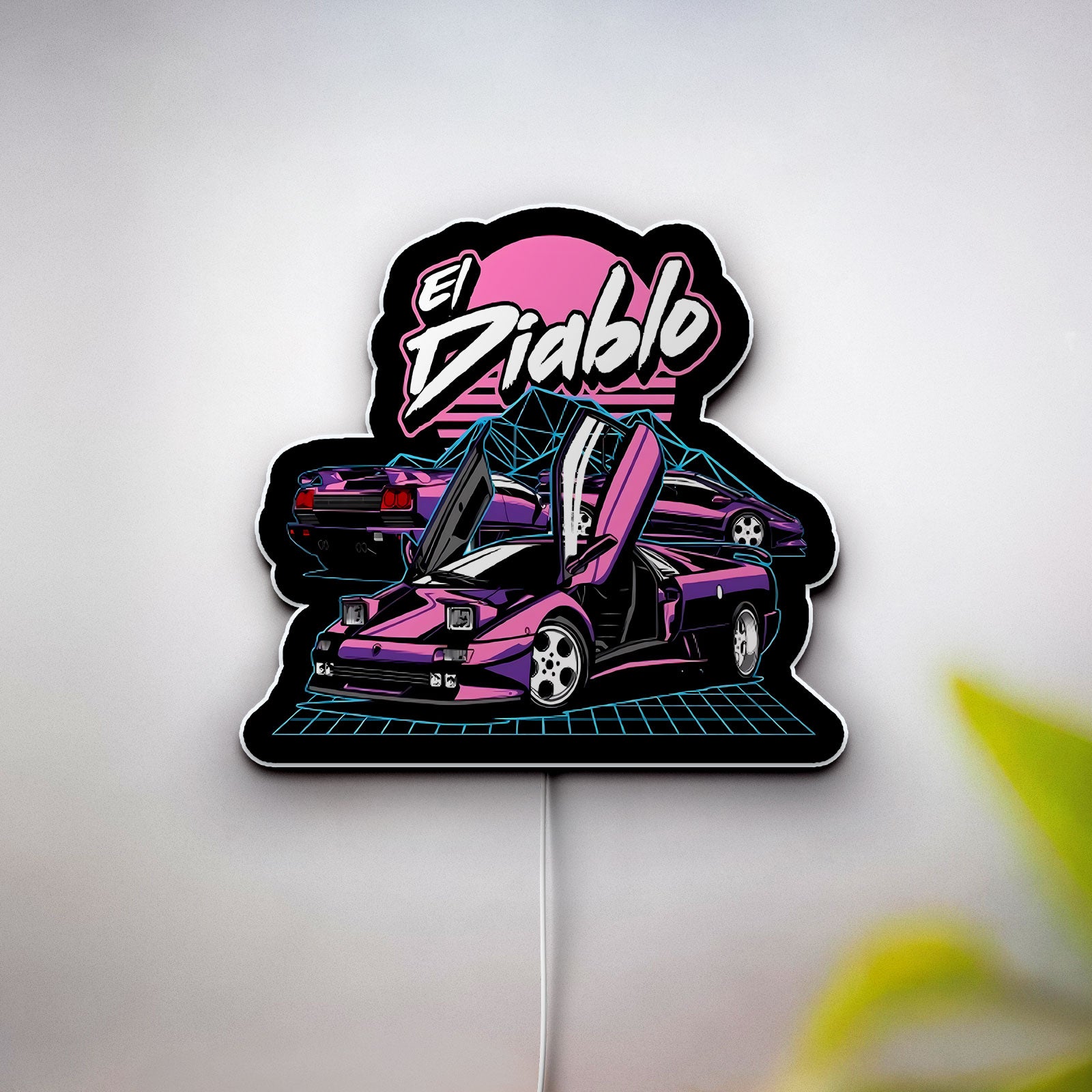El Diablo 3D Light Box - Lamborghini Diablo Car LED Night Light, Custom Auto Decor for Car Enthusiasts, Unique Man Cave Gift 