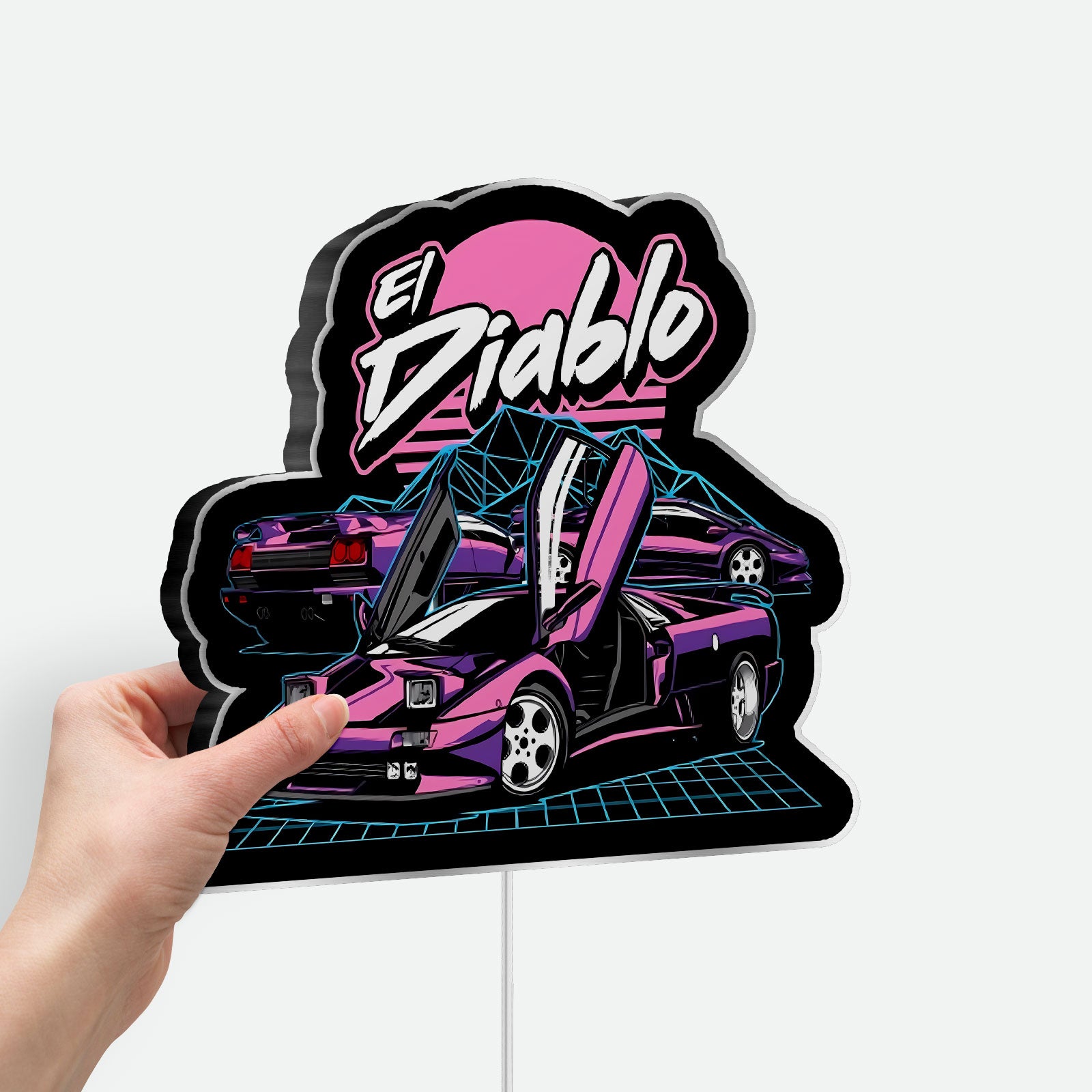 El Diablo 3D Light Box - Lamborghini Diablo Car LED Night Light, Custom Auto Decor for Car Enthusiasts, Unique Man Cave Gift 
