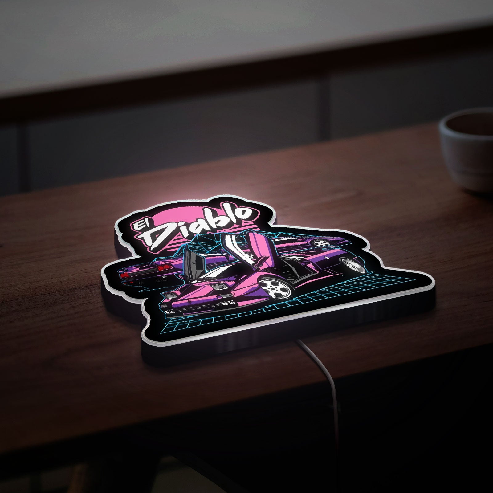 El Diablo 3D Light Box - Lamborghini Diablo Car LED Night Light, Custom Auto Decor for Car Enthusiasts, Unique Man Cave Gift 
