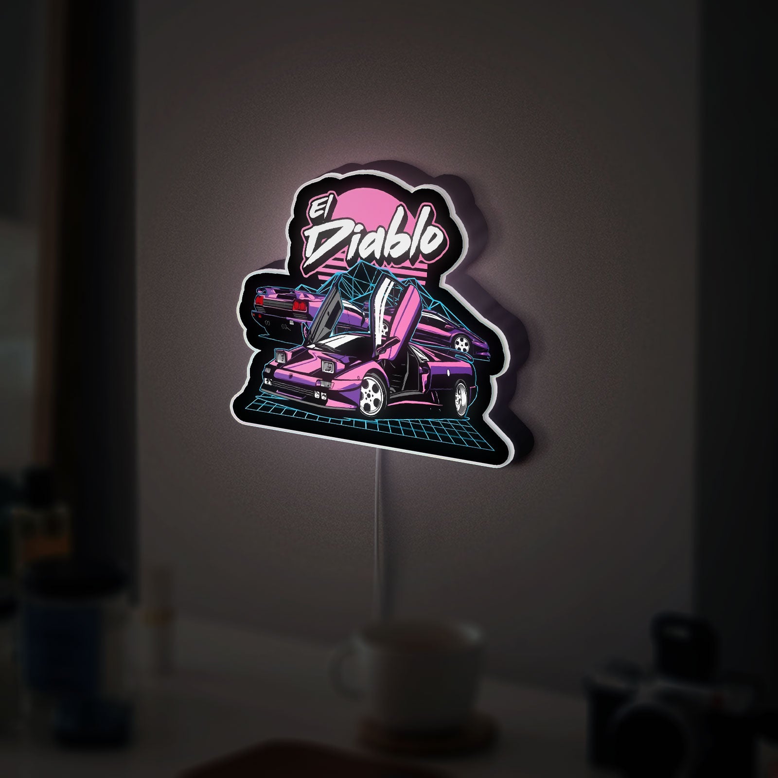 El Diablo 3D Light Box - Lamborghini Diablo Car LED Night Light, Custom Auto Decor for Car Enthusiasts, Unique Man Cave Gift 