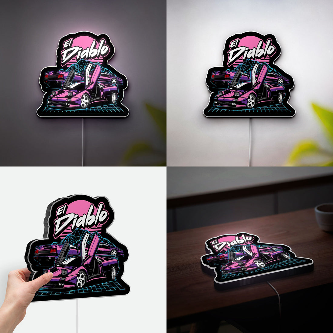 El Diablo 3D Light Box - Lamborghini Diablo Car LED Night Light, Custom Auto Decor for Car Enthusiasts, Unique Man Cave Gift 