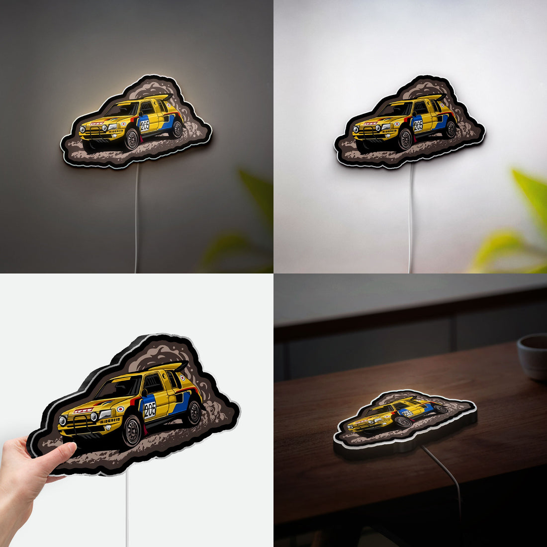Peugeot 205 Turbo 16 Rally 3D Light Box - Paris-Dakar 1987 Inspired LED Night Light, Vintage Car Decor for Motorsport Fans 