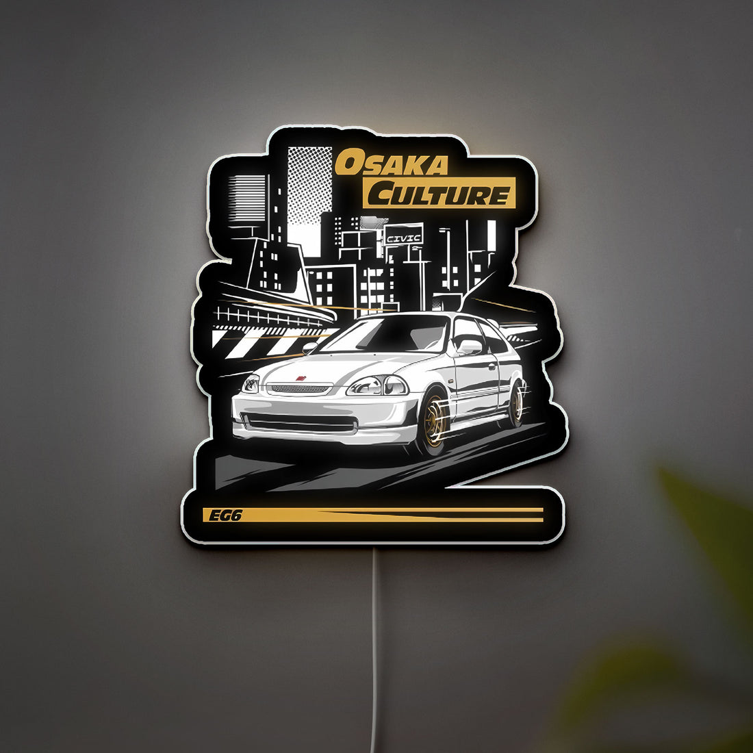 Kanjo Street Racer 3D Light Box - JDM Honda Civic LED Night Light, Japanese Car Culture Decor for Auto Enthusiasts 