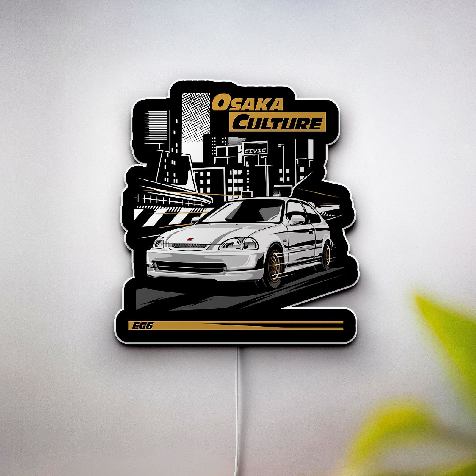 Kanjo Street Racer 3D Light Box - JDM Honda Civic LED Night Light, Japanese Car Culture Decor for Auto Enthusiasts 