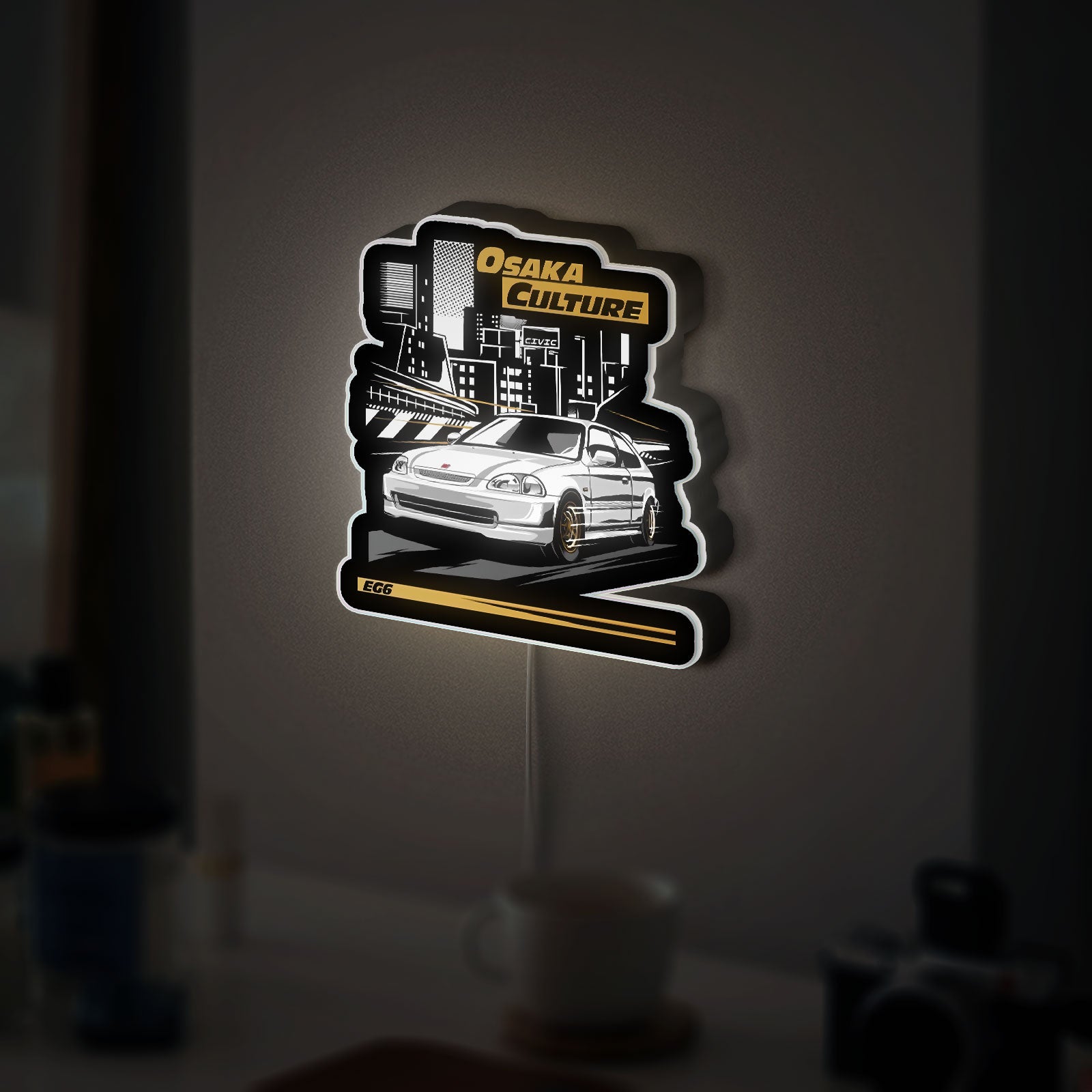 Kanjo Street Racer 3D Light Box - JDM Honda Civic LED Night Light, Japanese Car Culture Decor for Auto Enthusiasts 