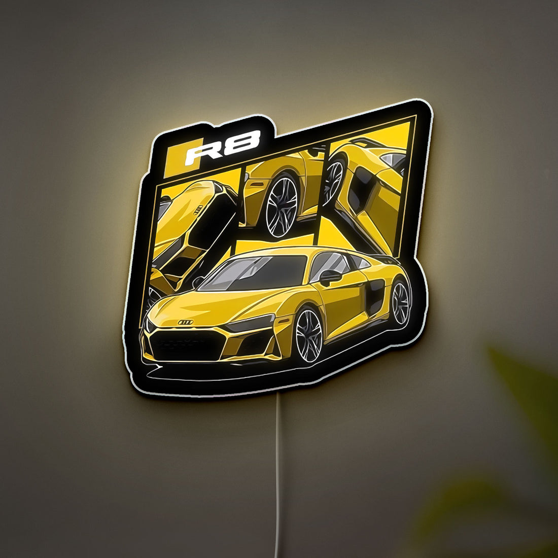 Street Racing Car 3D Light Box - Yellow Sports Car LED Night Light, Auto Show Decor for Car Enthusiasts & Racing Fans 