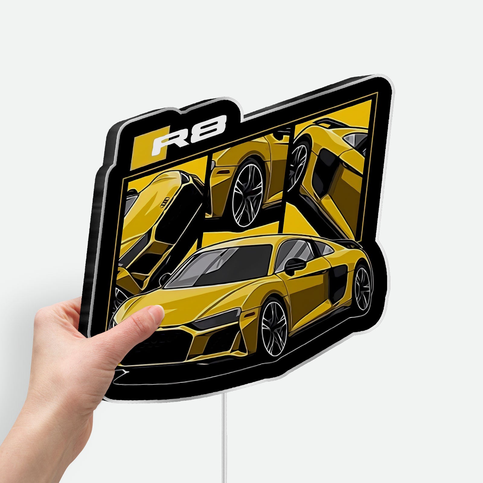 Street Racing Car 3D Light Box - Yellow Sports Car LED Night Light, Auto Show Decor for Car Enthusiasts & Racing Fans 