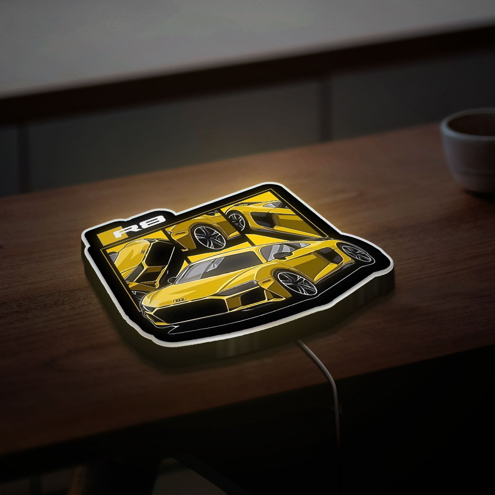 Street Racing Car 3D Light Box - Yellow Sports Car LED Night Light, Auto Show Decor for Car Enthusiasts & Racing Fans 