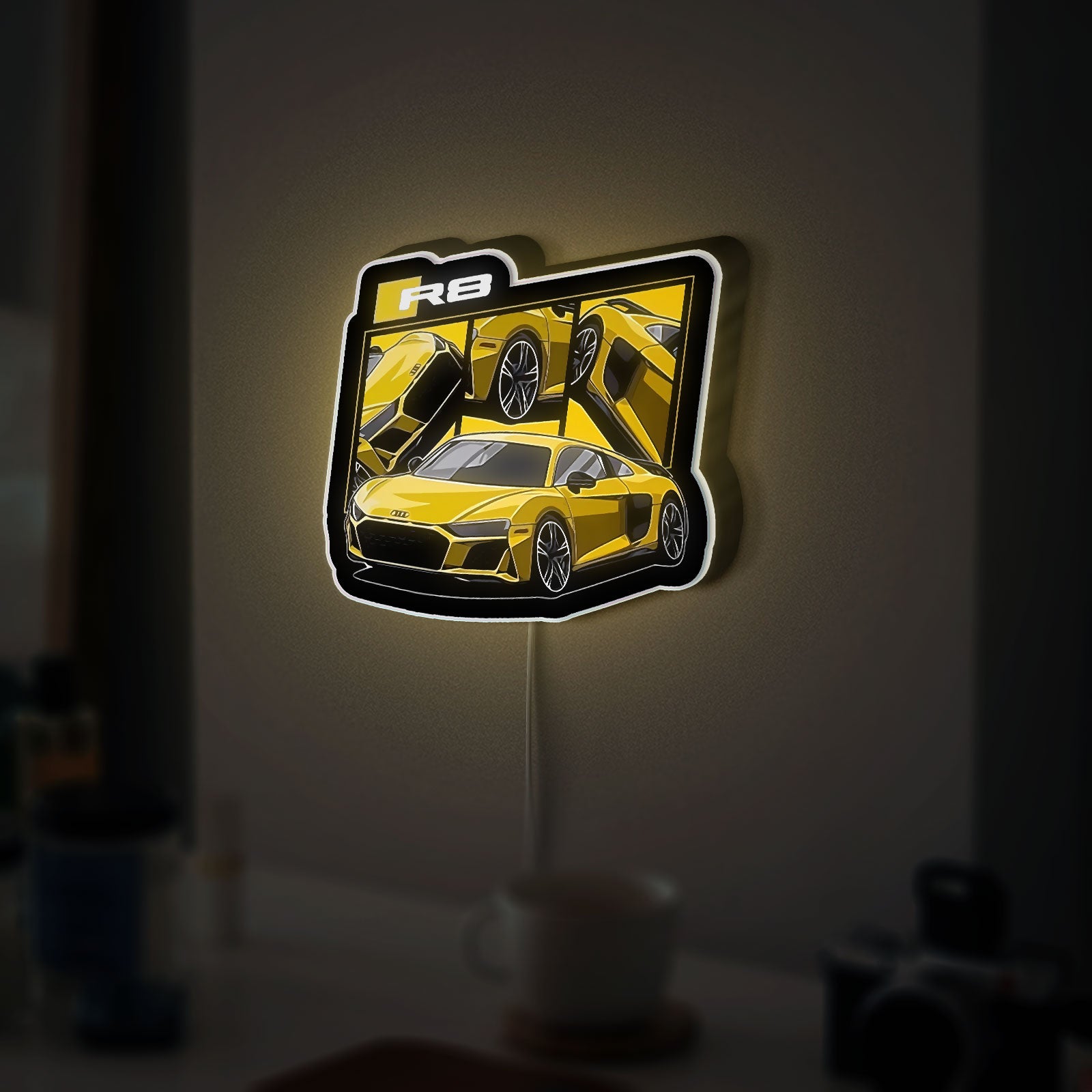 Street Racing Car 3D Light Box - Yellow Sports Car LED Night Light, Auto Show Decor for Car Enthusiasts & Racing Fans 